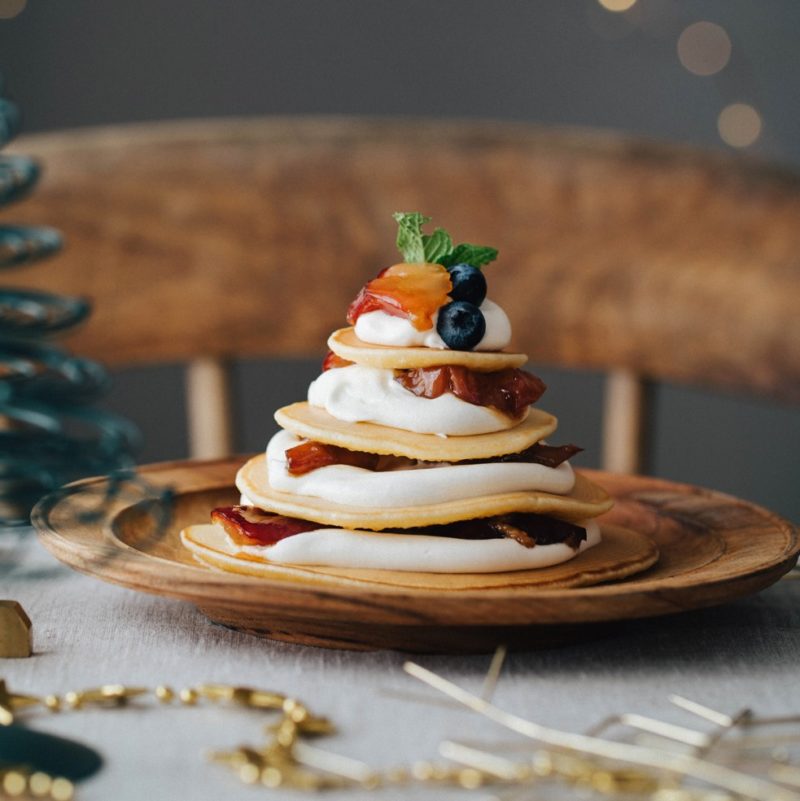 Christmas Tree Pancakes with Caramelized Miso Apple