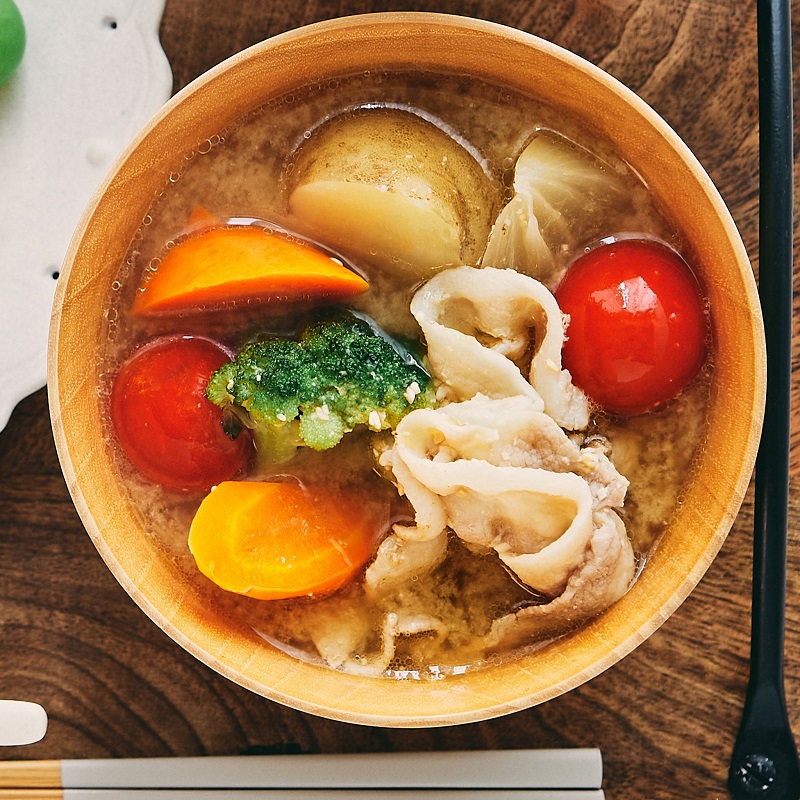 pork and chunky vegetable miso soup