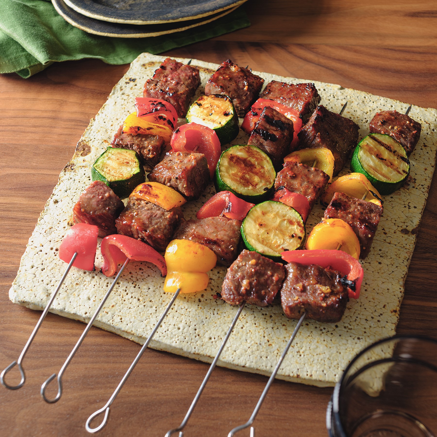 Miso Marinated Beef and Vegetable Skewers