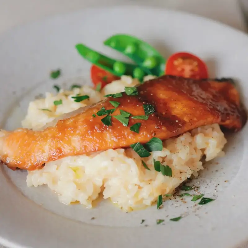 Sauteed Salmon with Creamy Miso Risotto