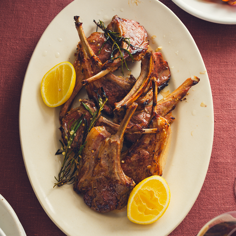 grilled lamb chops with miso and rosemary